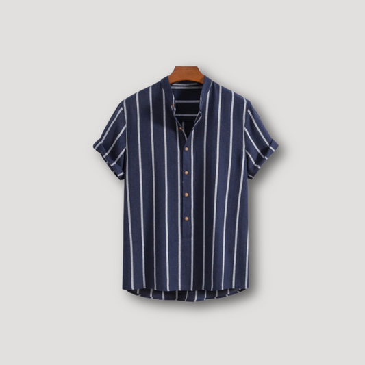 Collarless Striped Button Up Henley Shirt Men