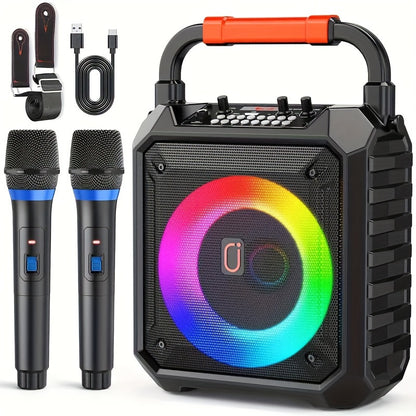 Singing Machine – Mini Sparkle Bluetooth Karaoke Speaker – With 2 Microphones – Wireless BT – Colour Changing Lights – Party Entertainment