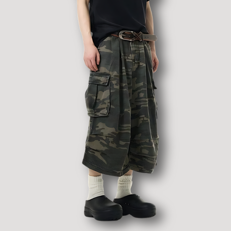 Camouflage Wide Leg Cargo Long Shorts Women