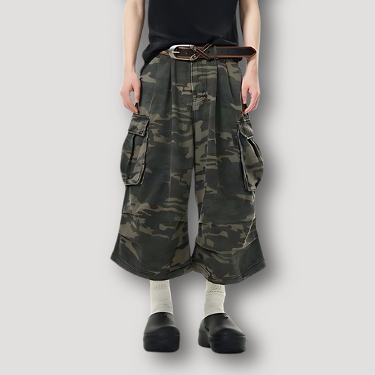 Camouflage Wide Leg Cargo Long Shorts Women