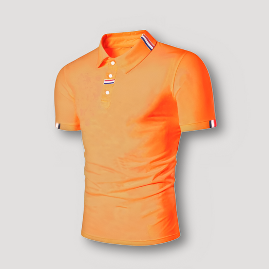 Netherlands Flag Embroidery Orange Polo Shirt