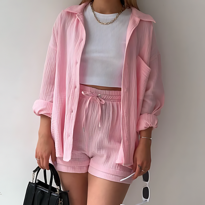 Button Up Long Sleeve 2 Piece Sets Women's Summer Outfits