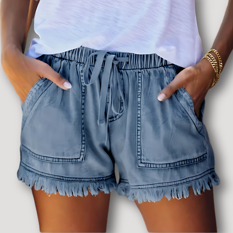 Casual Frayed Drawstring Bohemian Denim Shorts Women