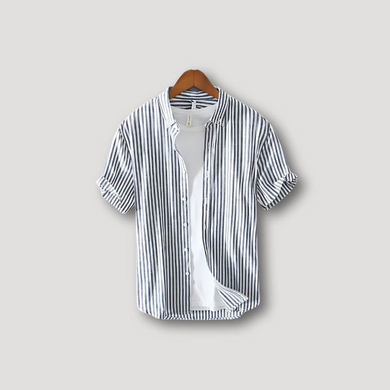 Casual Striped Short Sleeve Button Down Shirt Man