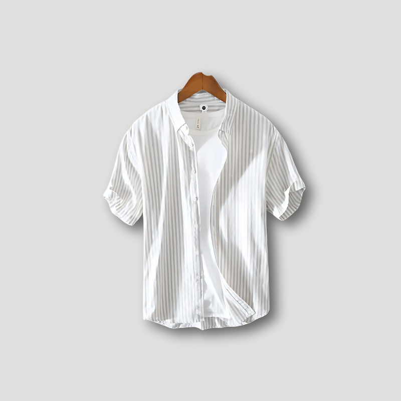 Casual Striped Short Sleeve Button Down Shirt Man