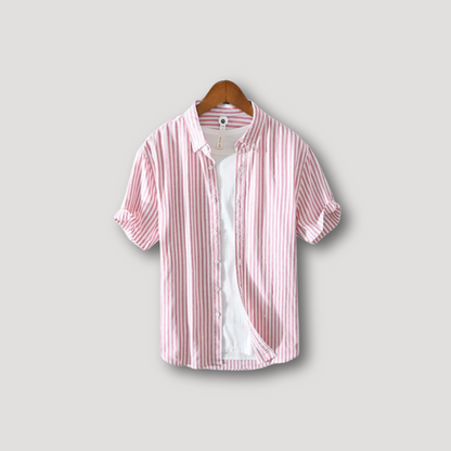 Casual Striped Short Sleeve Button Down Shirt Man