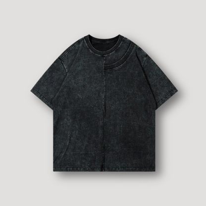 Double Layered Patchwork Acid Washed T Shirt