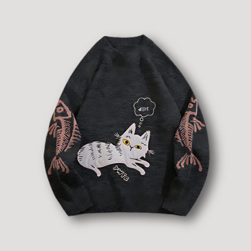 Fish Bone Kitten Sweater Crew Neck