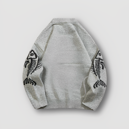 Fish Bone Kitten Sweater Crew Neck