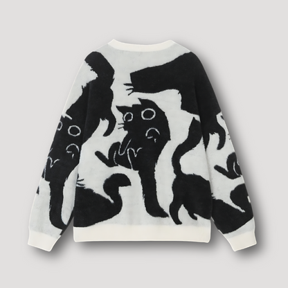 Faux Mink Fur Cat Graphic Unisex Knit Sweater Pullover