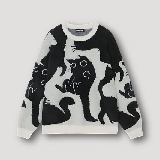 Faux Mink Fur Cat Graphic Unisex Knit Sweater Pullover