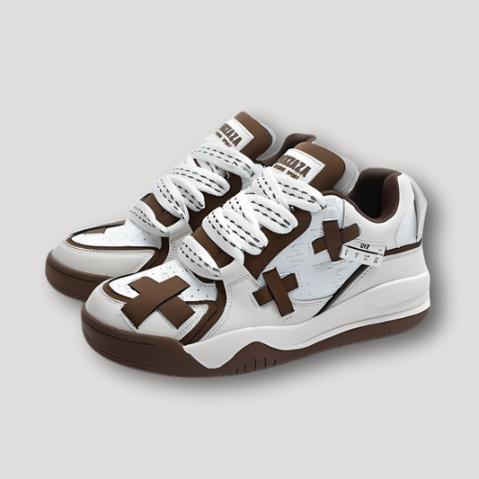 Retro Chunky Sneakers Thick Lace Cross-Shaped Patchwork Skate Shoes