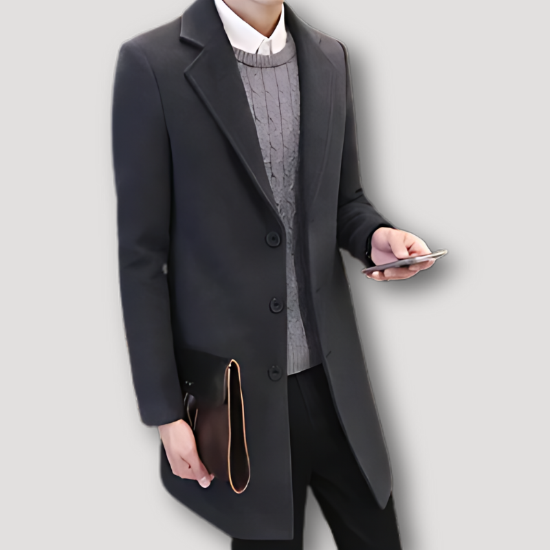 Slim Fit Casual Lapel Woolen Trench Coat Long