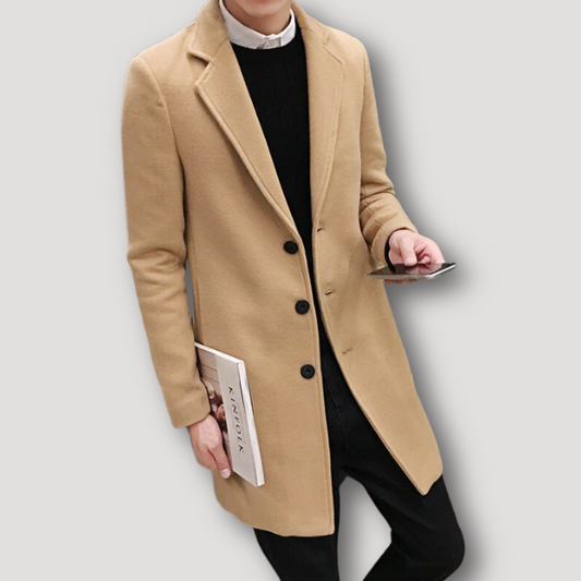 Slim Fit Casual Lapel Woolen Trench Coat Long