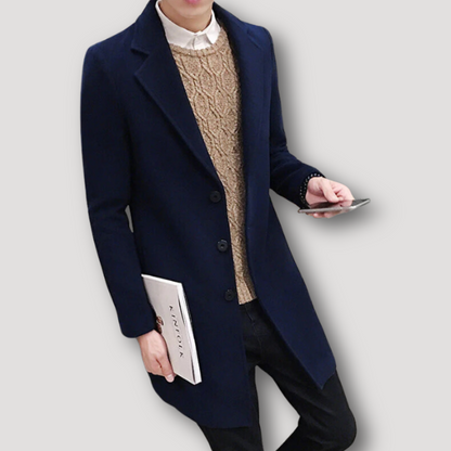 Slim Fit Casual Lapel Woolen Trench Coat Long