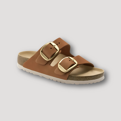 Summer Suede Double Strap Metal Buckle Cork Sandals