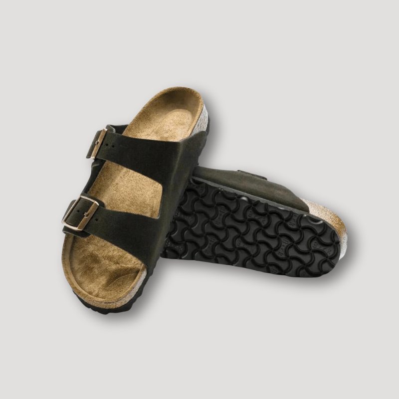 Summer Suede Double Strap Metal Buckle Cork Sandals