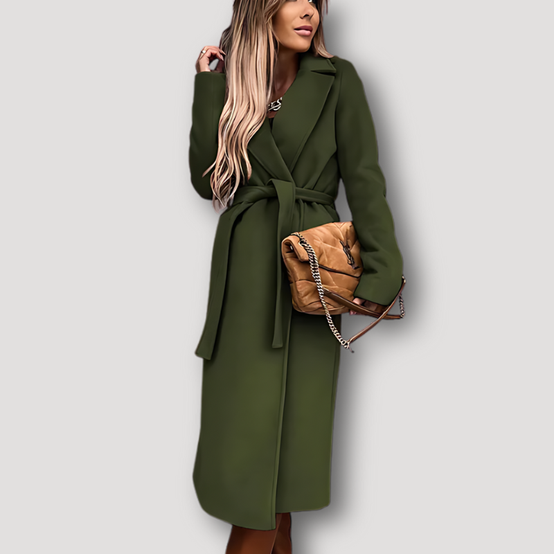 Self-Tie Belt Overcoat Woolen Long Coat Women