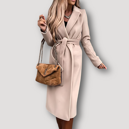 Self-Tie Belt Overcoat Woolen Long Coat Women