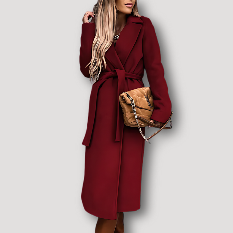 Self-Tie Belt Overcoat Woolen Long Coat Women