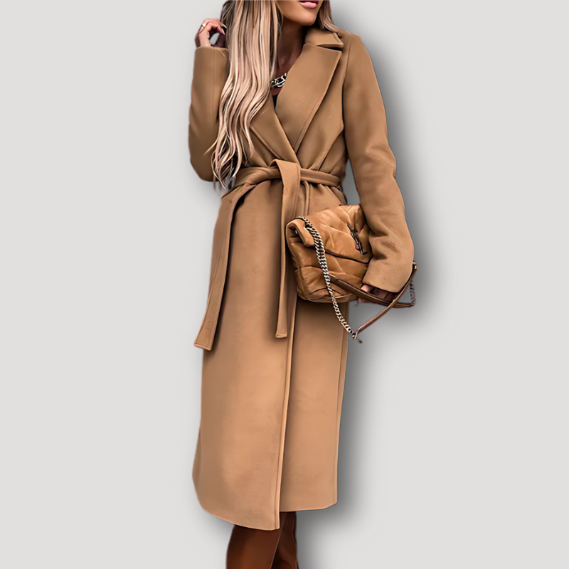 Self-Tie Belt Overcoat Woolen Long Coat Women