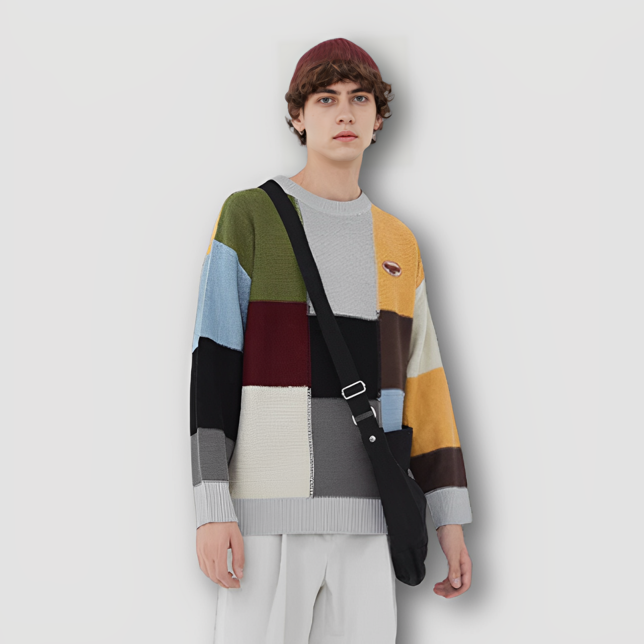 Color Blocked Stitching Patterns Knitted Sweater Oversized