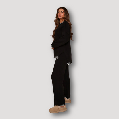 Two Piece Knitted Sweater Tops Wide Leg Pants Tracksuit Set