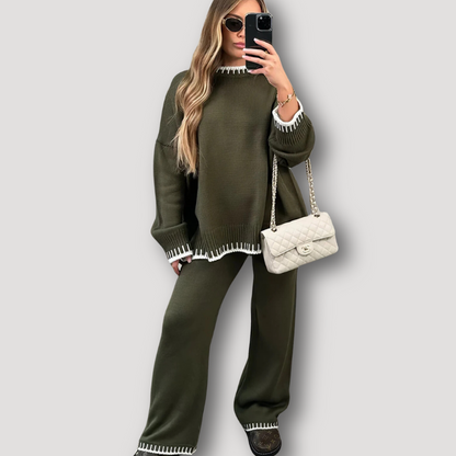 Two Piece Knitted Sweater Tops Wide Leg Pants Tracksuit Set