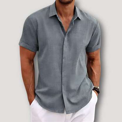 Short Sleeve Button Up Casual Linen Shirt for Man