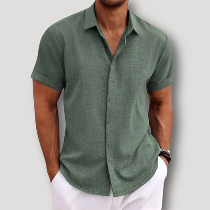 Short Sleeve Button Up Casual Linen Shirt for Man