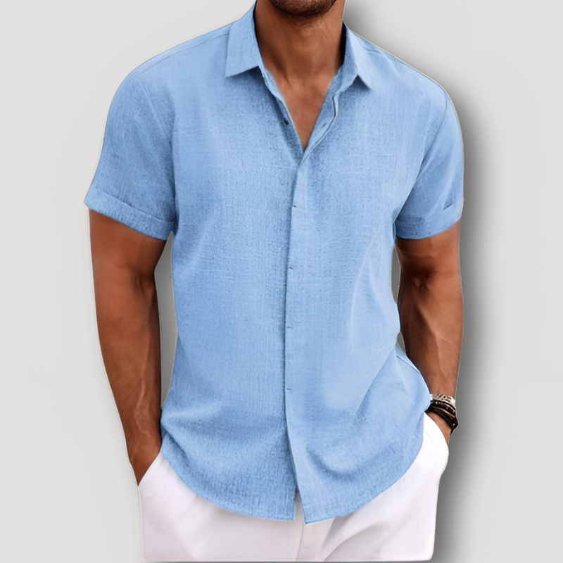 Short Sleeve Button Up Casual Linen Shirt for Man