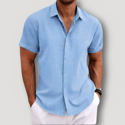 Short Sleeve Button Up Casual Linen Shirt for Man