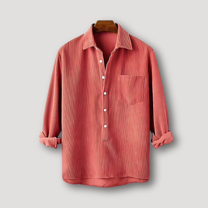 Long Sleeves Button Up Ribbed Blouse Men's Corduroy Shirt