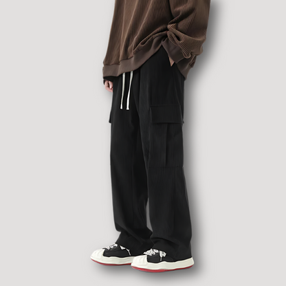 Men's Elastic Waist Baggy Cargo Corduroy Pants