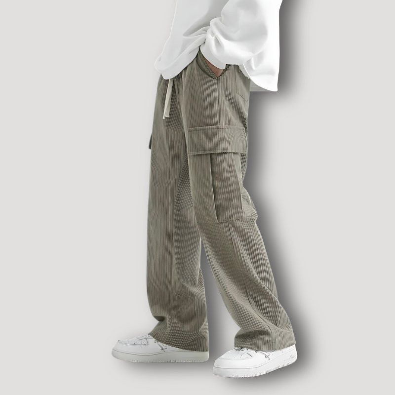 Men's Elastic Waist Baggy Cargo Corduroy Pants