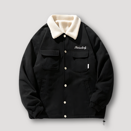 White Sherpa Collar Single Breasted Oversized Corduroy Jacket