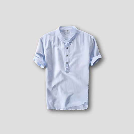 Casual Short Sleeve Collarless Linen Shirt for Man