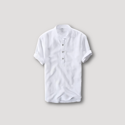 Casual Short Sleeve Collarless Linen Shirt for Man