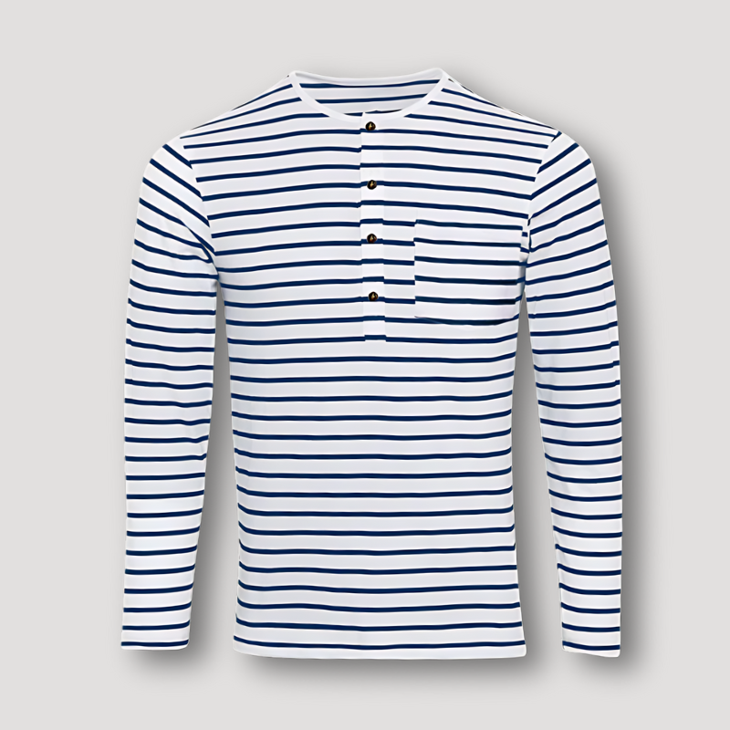 Vintage Blue Striped Henley Shirt Men