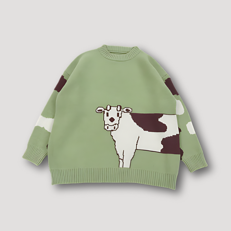 Cow Print Knitted Sweater Oversized