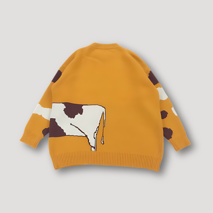 Cow Print Knitted Sweater Oversized