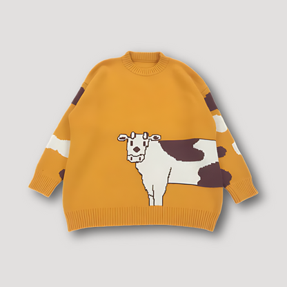 Cow Print Knitted Sweater Oversized