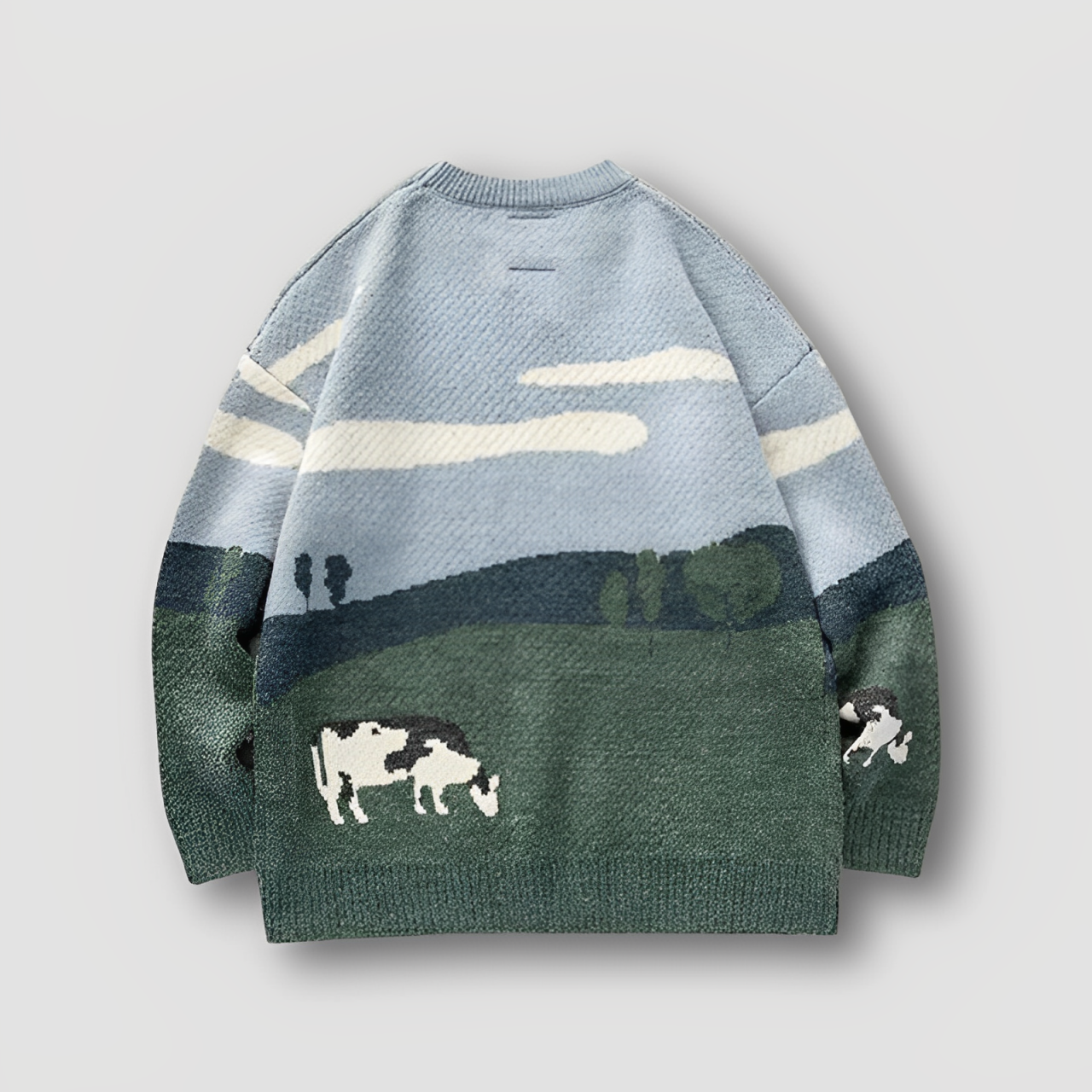 Landscape Cow Farm Graphic Knit Sweater