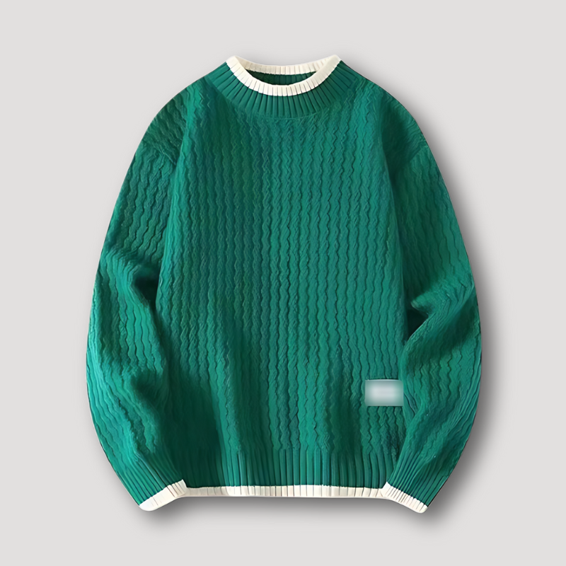 Wavy Ribbed Knit Textured Mock Neck Sweater