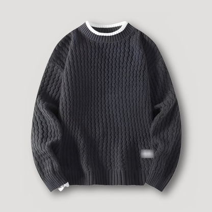 Wavy Ribbed Knit Textured Mock Neck Sweater