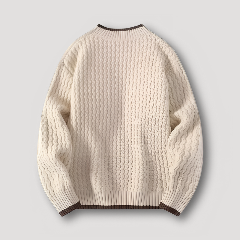 Wavy Ribbed Knit Textured Mock Neck Sweater