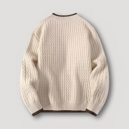 Wavy Ribbed Knit Textured Mock Neck Sweater