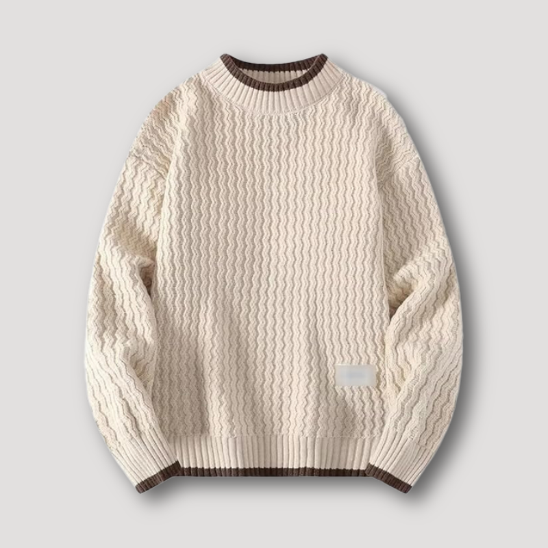 Wavy Ribbed Knit Textured Mock Neck Sweater