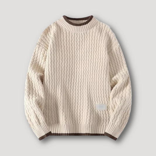 Wavy Ribbed Knit Textured Mock Neck Sweater