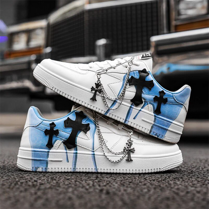 Black Double Cross Patchwork Low Top White Sneakers Men